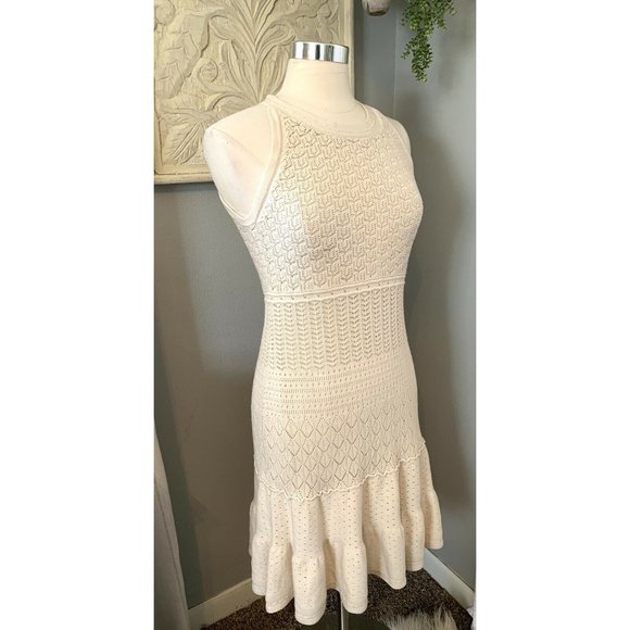London Times Dress Sz 14 Cream/Tan Crochet Lace Overlay Sleeveless Wedding Party - Picture 7 of 12